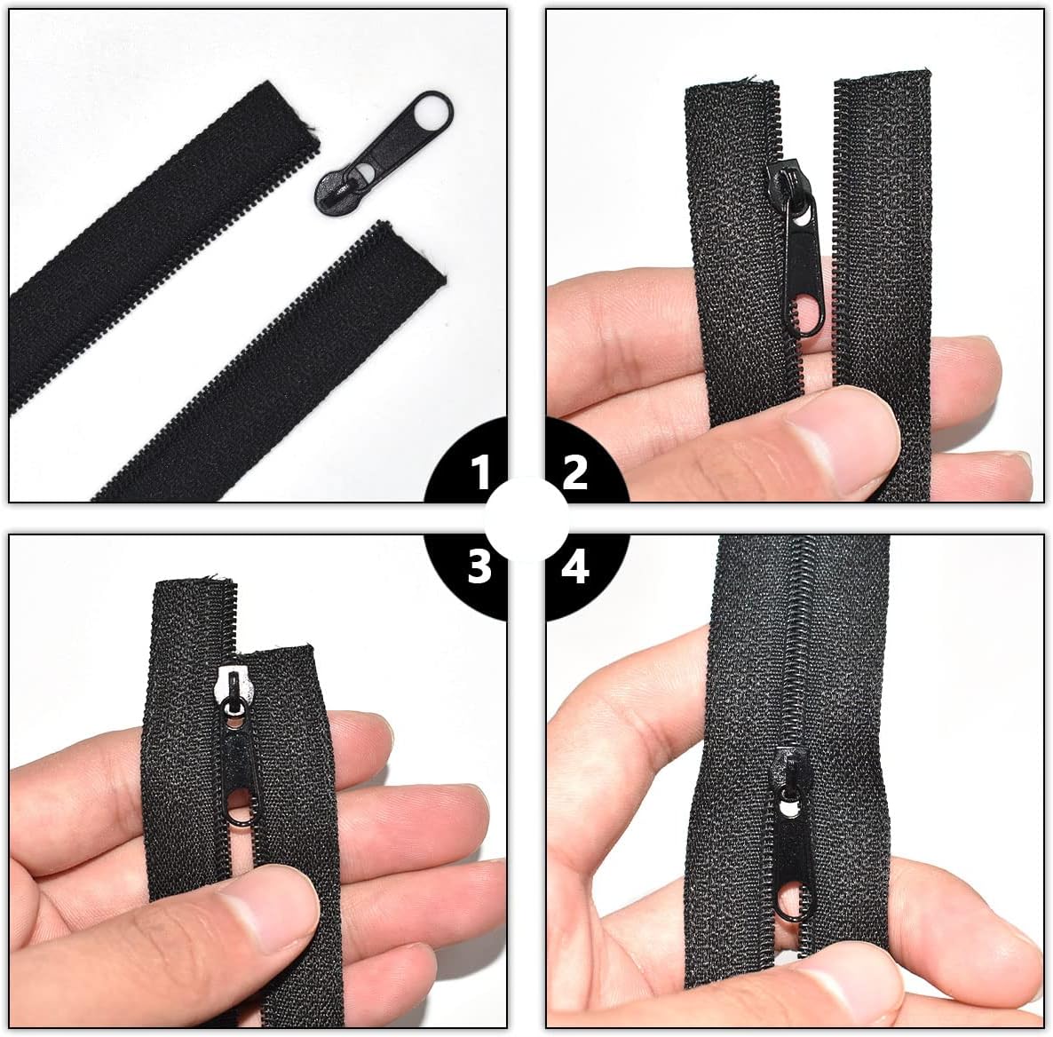 #3 Nylon Coil Zipper 10 Yards Zipper Roll for Sewing Nylon Coil with 20pcs Black Sliders and 30pcs Zippers Stops for DIY Sewing Tailor Crafts Bages (Black/ 10Yards)