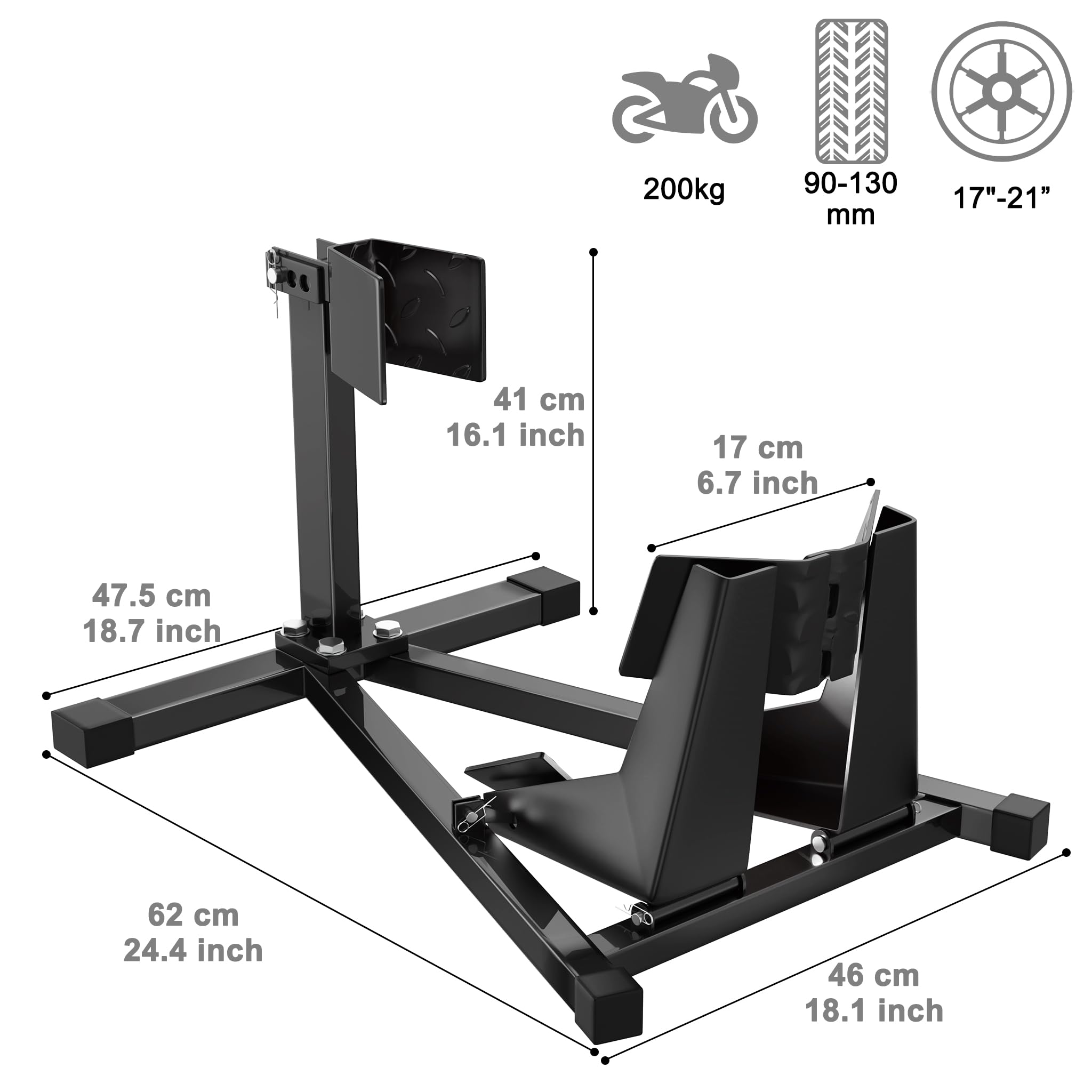 FIVMEN Support universel pour roue avant de moto - Support de montage pour moto - Antidérapant et réglable - Pour pneus avant de 17 à 21"