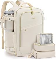 Vista 19 de LOVEVOOK - Mochila de viaje para mujer, mochila de 40 l para llevar en avión, Beige-Marrón