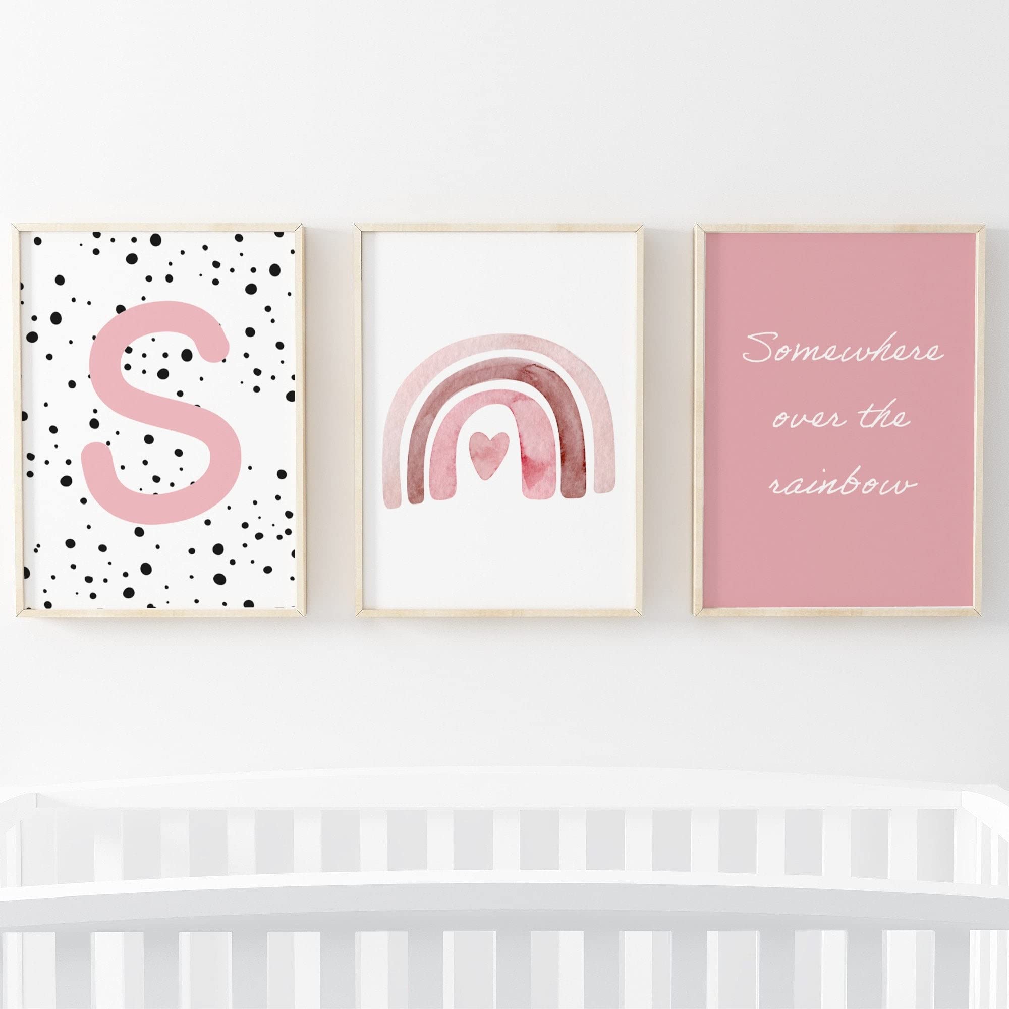 Pompom Prints® Set of 3 Girls Bedroom Prints, Rainbow Nursery Prints, Scandi Boho Style Nursery Decor, Playroom Prints [Picture Frames not Included] (A3, S)