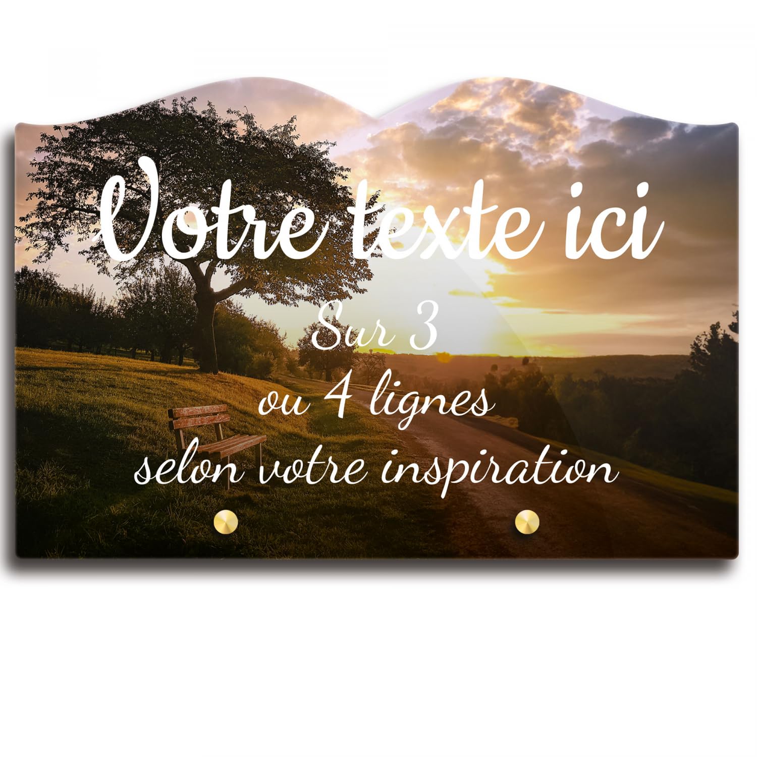 Plaque funéraire Livre Personnalisable en plexi Motif Paysage avec Arbre et Banc, différentes Tailles, épaisseur 6mm, personnalisée sur Plusieurs Lignes 30x20 cm
