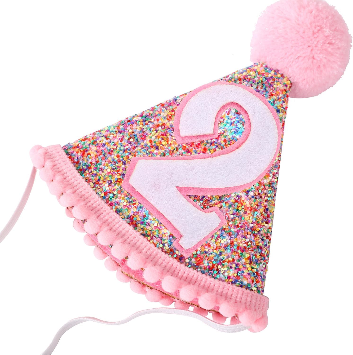 Rainbow Cone Birthday Hat, Glitter Birthday Hat, Perfect Birthday Party Decoration for Boys and Girls