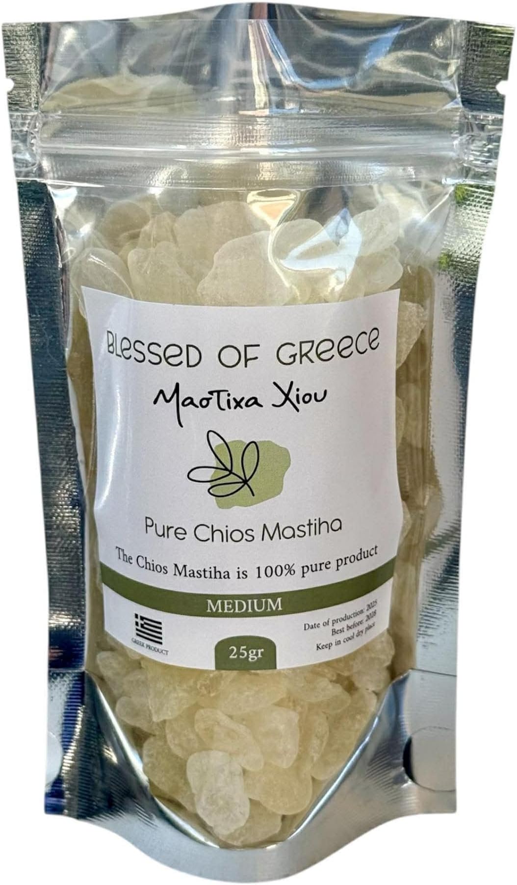 Chios Mastiha Pack 25gr (0.88oz) Medium Tears - 100% Pure Mastic Gum from Mastic Growers - Natural Raw Resin for Facial Toning & Jawline - Sugar-Free, Keto