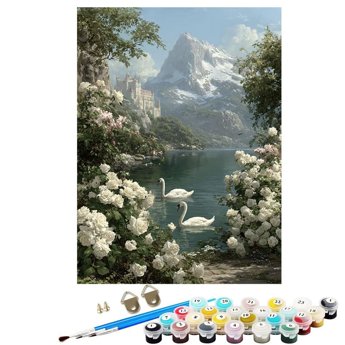 Natürliche Landschaft Blume Malen Nach Zahlen Erwachsene, Paint by Numbers Adult Set, Heimwerk Malen Nach Zahlen Kinder Mit Rahmen, Pinsel und 36 Acrylfarbe Als für Deko Wohnzimmer 60 x 80 cm BJHDK9