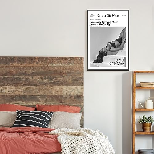 Miniatura 5 de FBKDVC Lienzo de periódico vintage, impresiones de moda en blanco y negro, para niñas ocupadas, convirtiendo sus sueños en realidad, pósteres