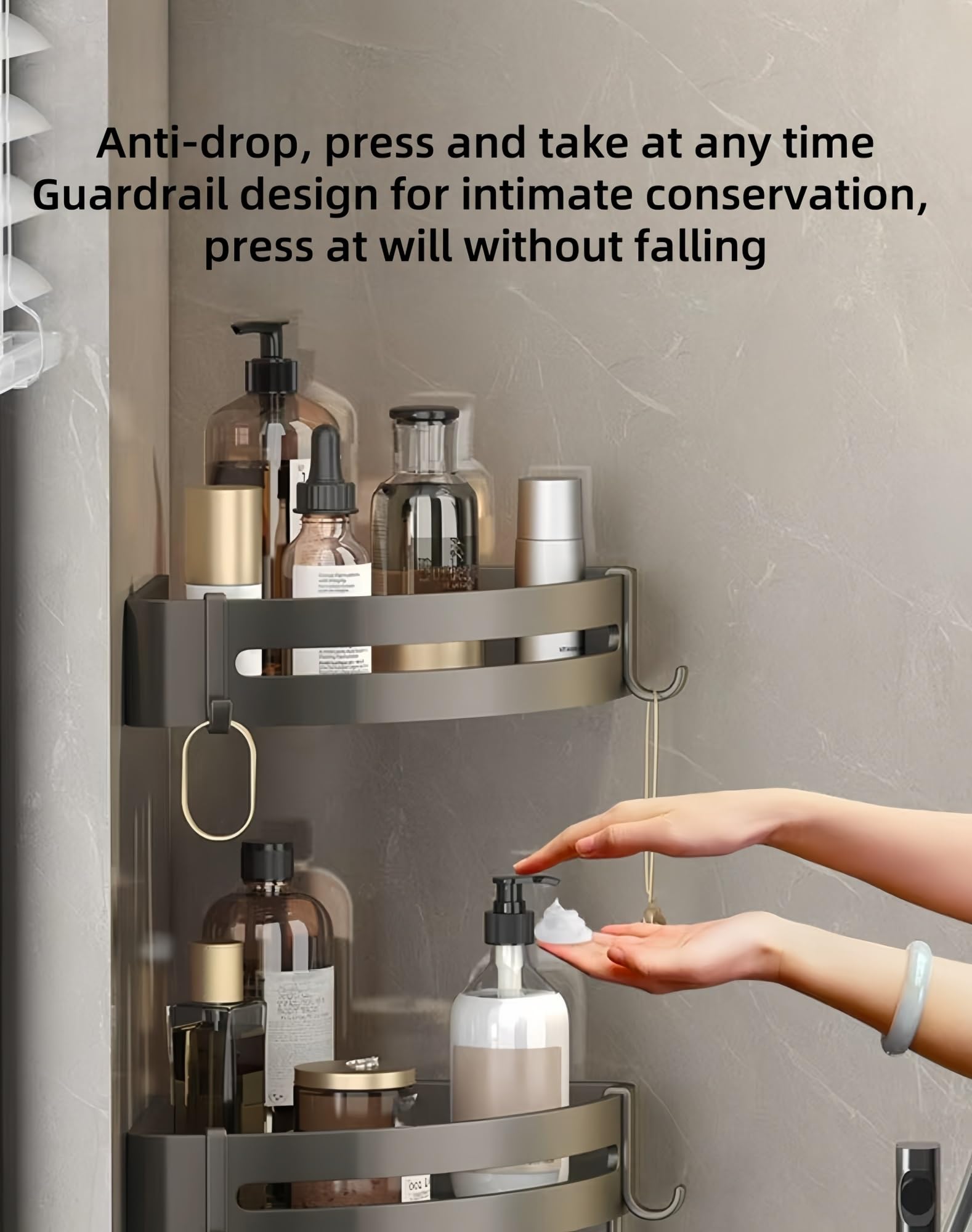 Duschregal Eckduschregal Badezimmer Eckregal Duschablage Duschablage Bohrfrei Duschregal (Grau, 3