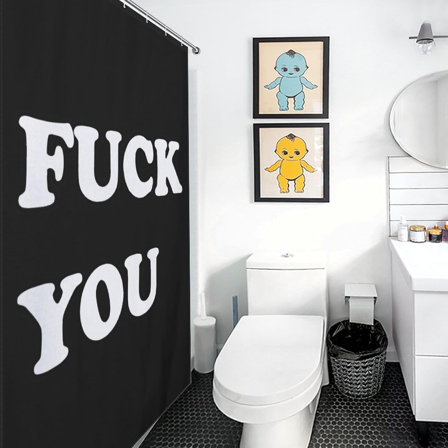 FCK You Funny Shower Curtains Washable Bath Curtain Liner with Hooks for Bathroom Bath Tubs