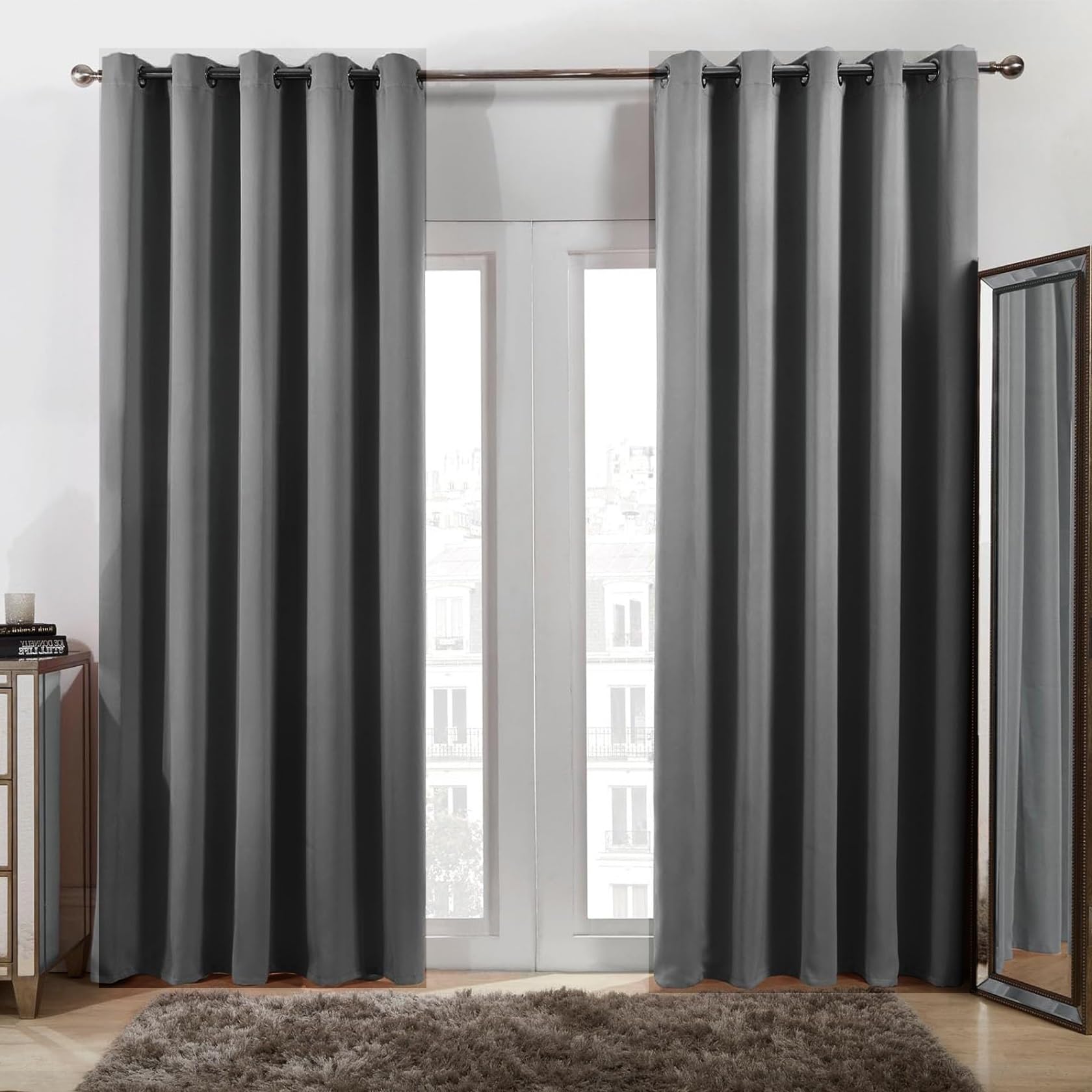 Blackout Eyelet Curtains 140 x 200 cm Thermal Insulated Energy Saving Super Soft Insulated Blackout Eyelet Curtains 2 Panels for Window Home, Dark Grey