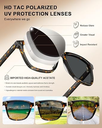 CARFIA Acetate Polarized Sunglasses for Women UV400 Protection CA5354