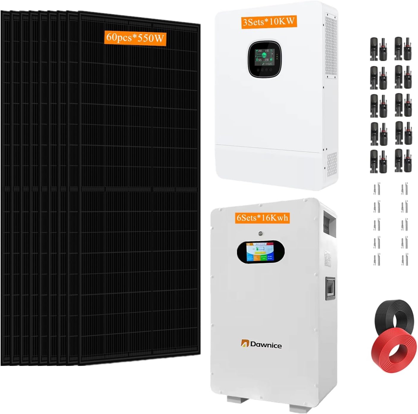 Amazon.com : Dawnice 30KW Off Grid Solar System Complete Kit 96KWH Kit ...
