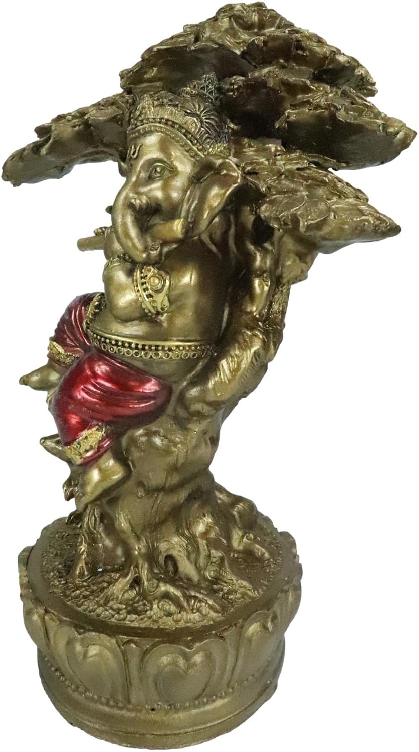 Ebros Gift Eastern Enlightenment Vastu Hindu God Deity Ganesha Ganapati Playing A Flute Perching On The Tree of Life by Mouse Figurine Hinduism Accent