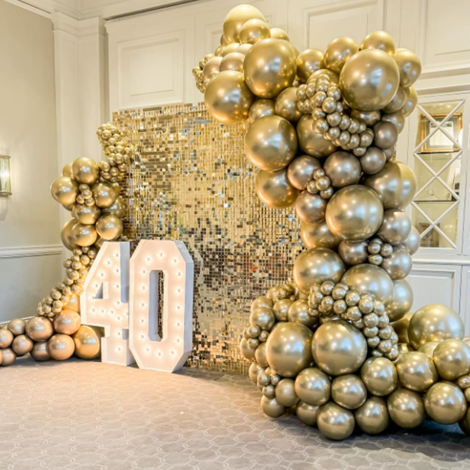 120pcs Metallic Gold Balloon Arch Kit, 18 12 10 5 inch Chrome Gold Latex Balloons Different Sizes Metallic Gold Balloon Garland for Graduation Engagement Wedding Birthday Party Decorations