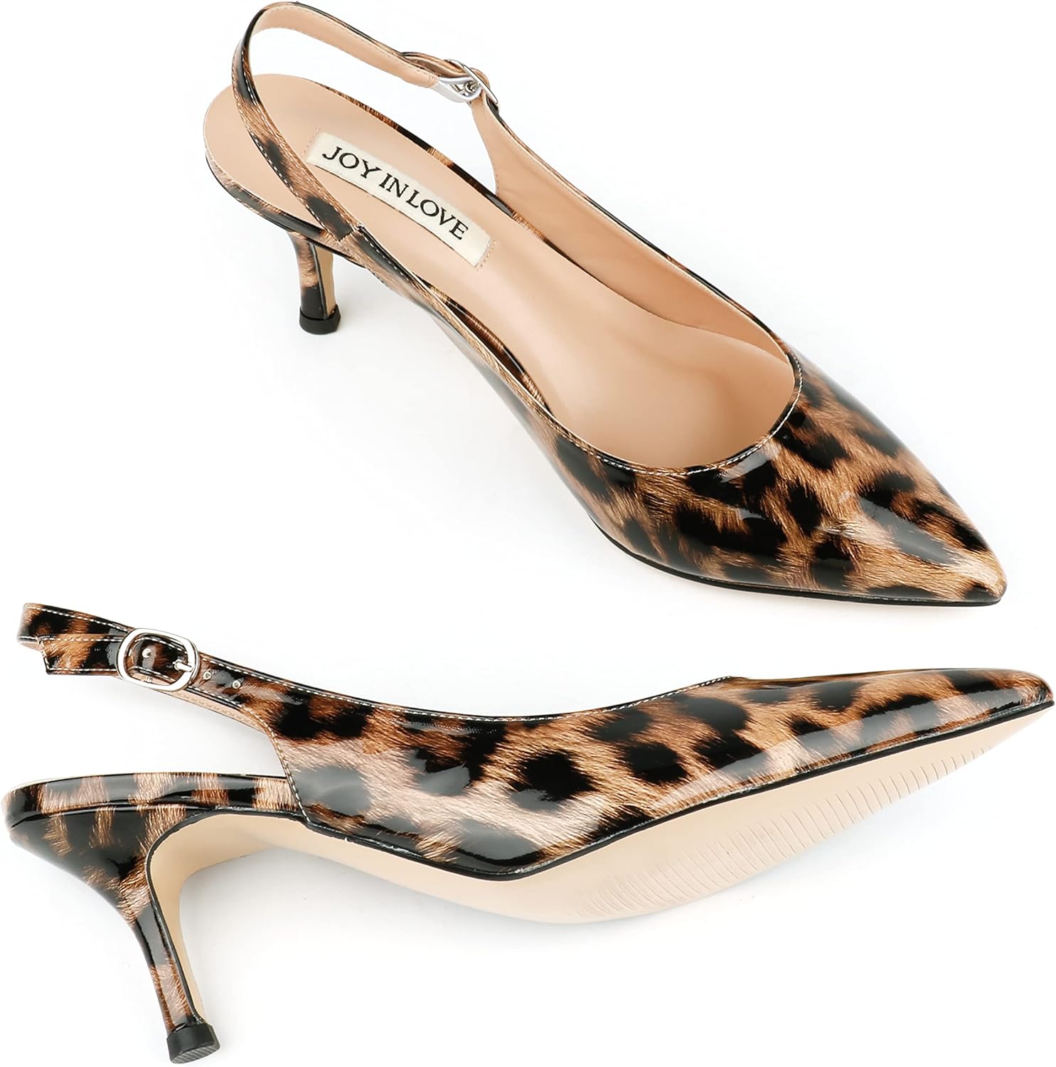 JOY IN LOVE Slingback Kitten Heels for Women Closed Pointed Toe Pumps Dress Shoes - Image 4