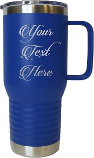 Personalized 20 oz Stainless Steel Tall Insulated Coffee Mug with Handle and Lid - Customized with Your Name or Text (Royal Blue)