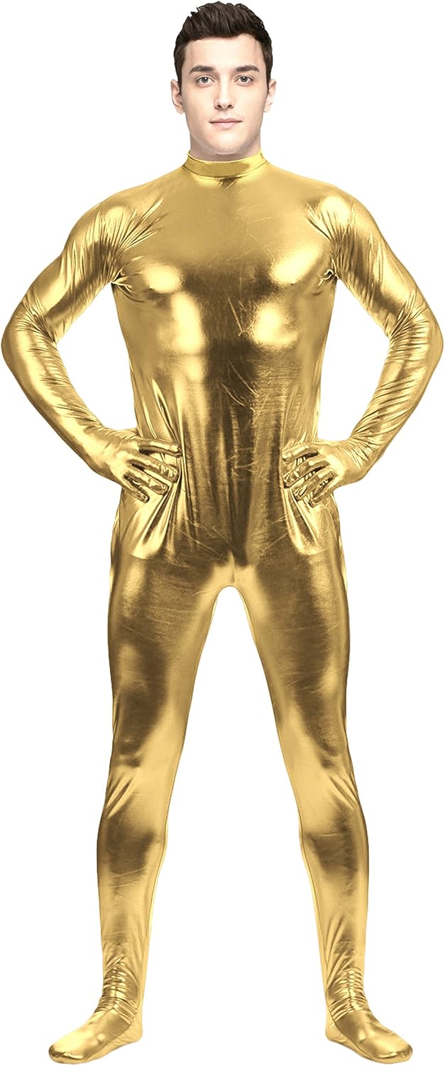 Aniler Men's and Women's Shiny Metallic Unitard Zentai Zipper Stretchy Costume Bodysuit
