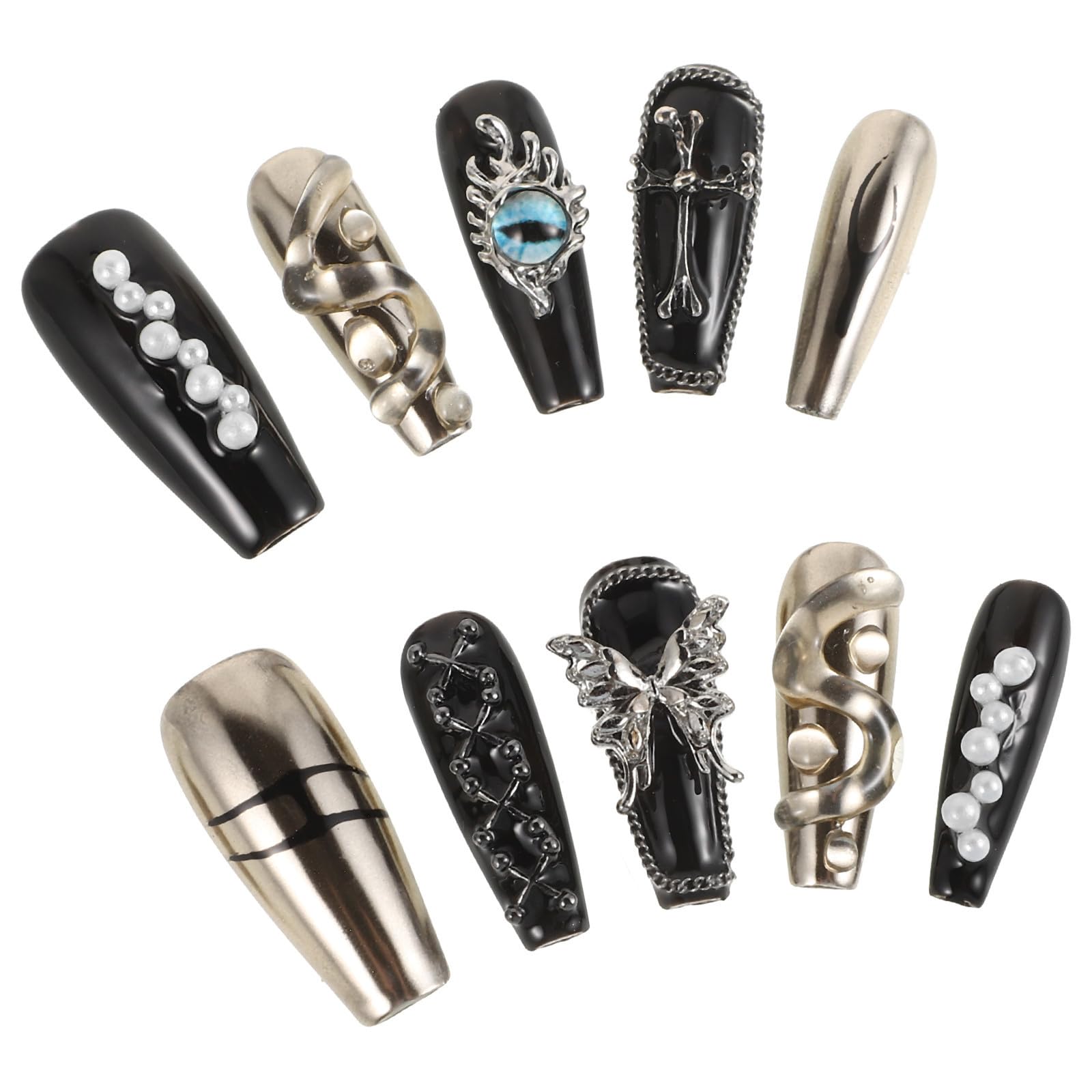 Healeved 50 Stück Gothic Kunstnägel Schwarze Vampirnägel für Frauen,