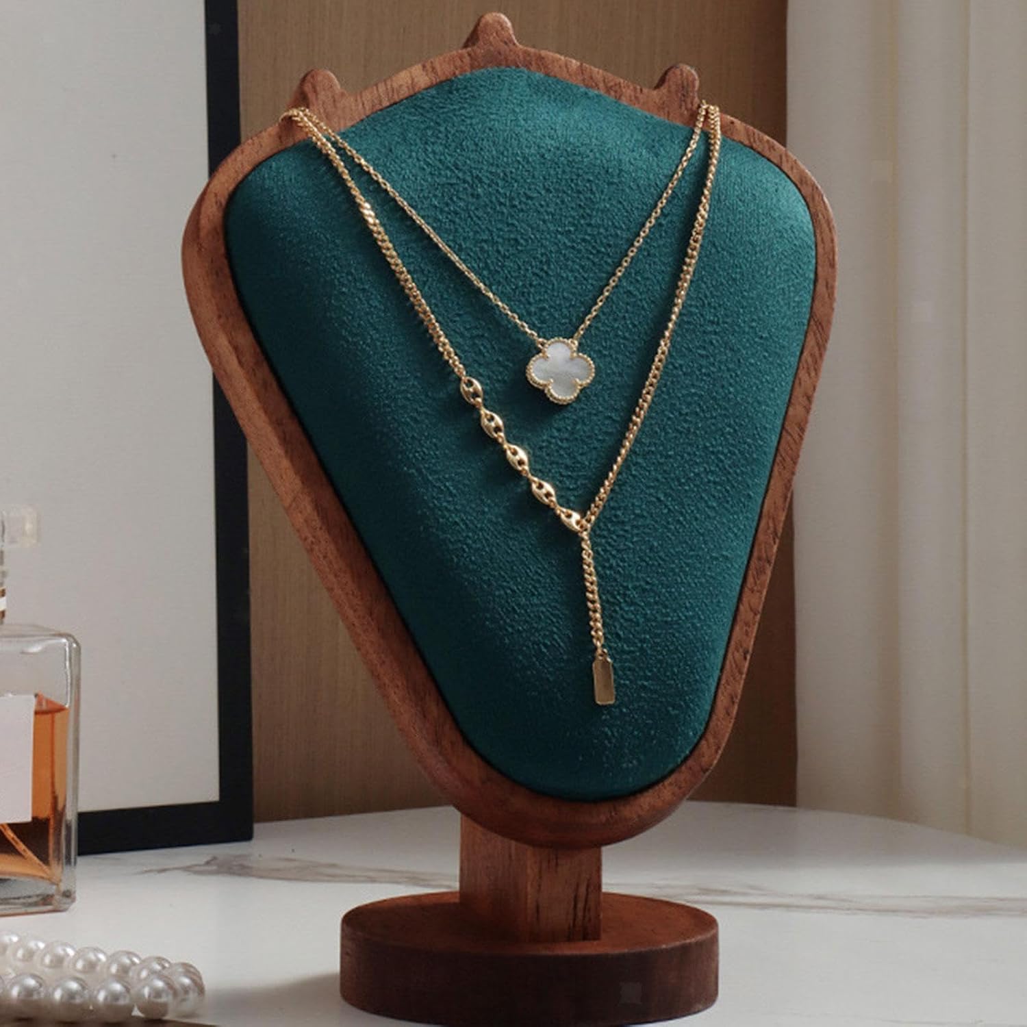 Wooden Necklace Display Stand Jewelry Stand Organizer for Necklaces & Pendants, Mannequin Tower Model, Counter & Dresser Storage, Ideal for Retail & Home Use