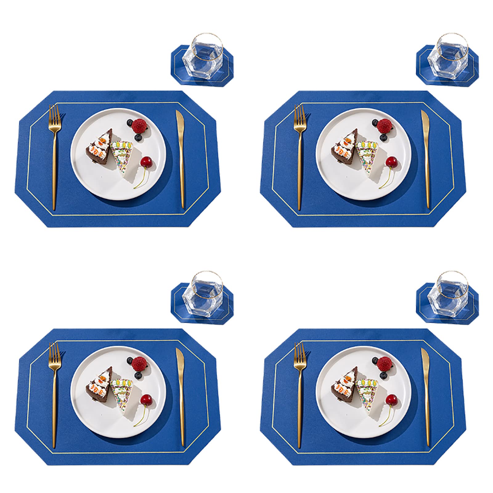 Set de table en cuir bleu lot de 4 lavables et imperméables de 43x31 cm