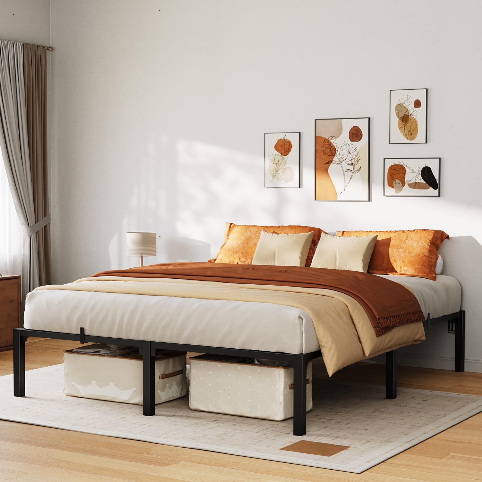 King Bed Frame 14 Inch Height Metal Platform Bed Frame King Size with No-Screw Assembly Under Bed Storage