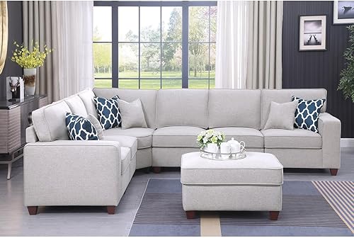 Miniatura 3 de Devion Furniture 7 piezas de tela tapizada seccional con otomana en gris claro