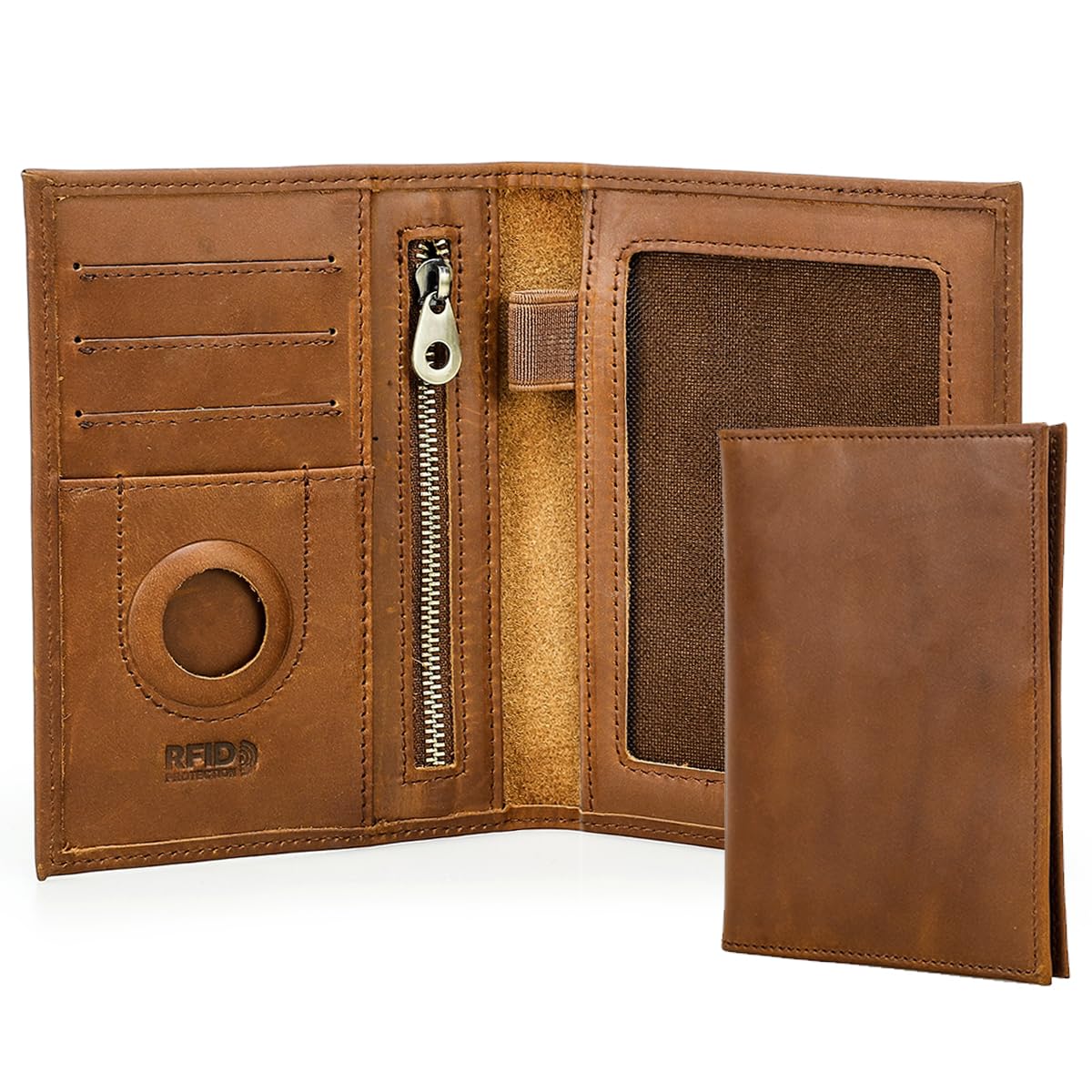 CONTACTS Porta passaporto Airtag in pelle pieno fiore blocco RFID portafoglio passaporto da viaggio fatto a mano, Marrone cammello, Vuoto