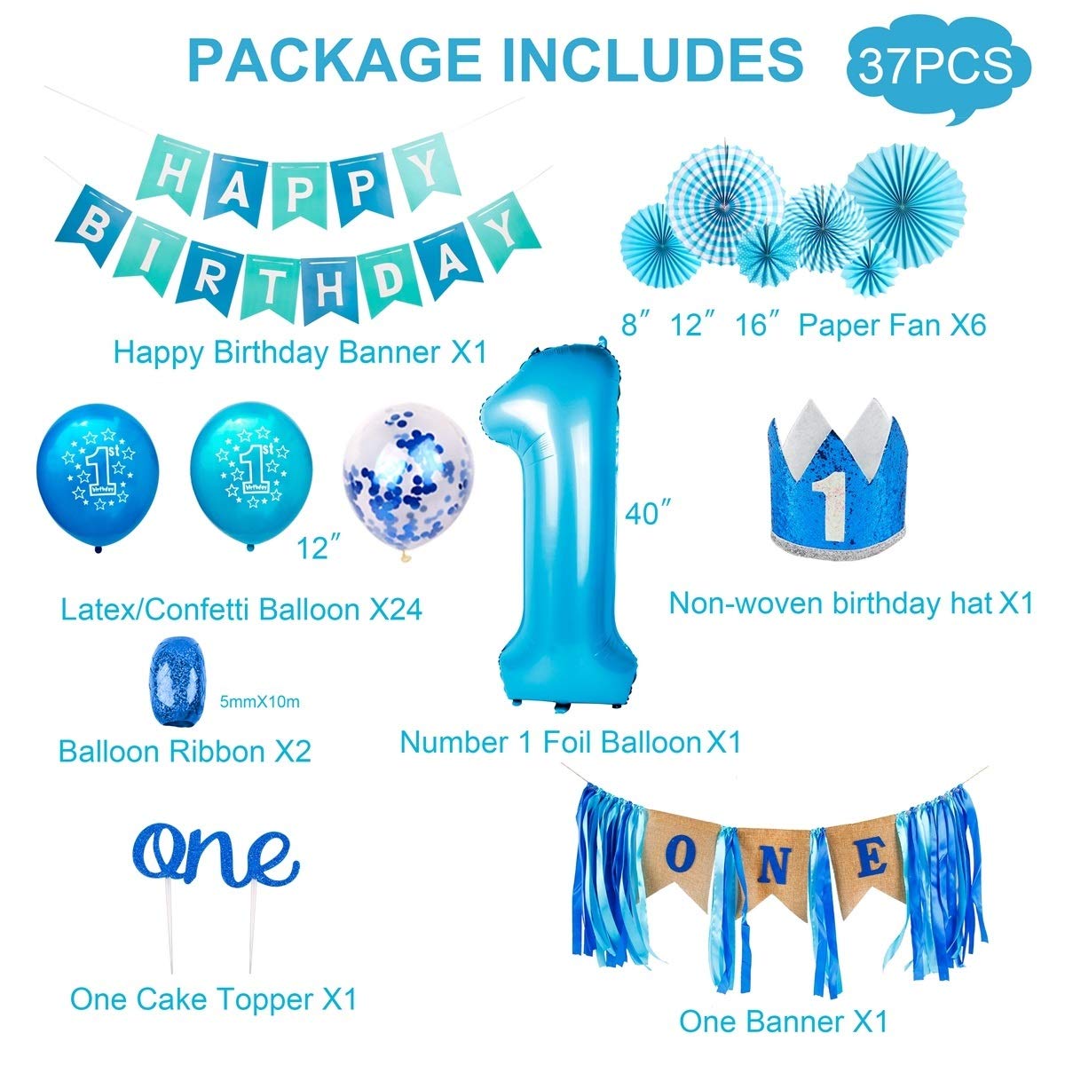 Buy QIFU 1st Birthday Boy Decorations Kit Baby Boy First Birthday