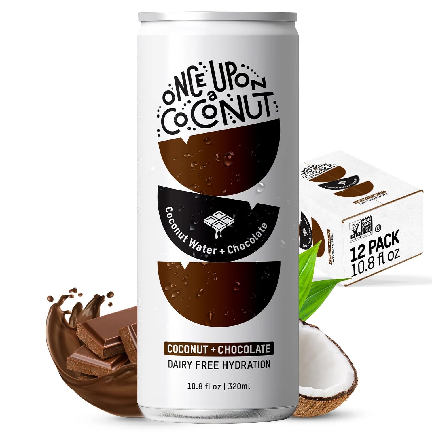 Once Upon a Coconut Chocolate Coconut Water - Low-Calorie, All-Natural Drink with Electrolytes - Non-GMO, Gluten-Free - Pack of 12 Cans (each 10.8 fl oz)