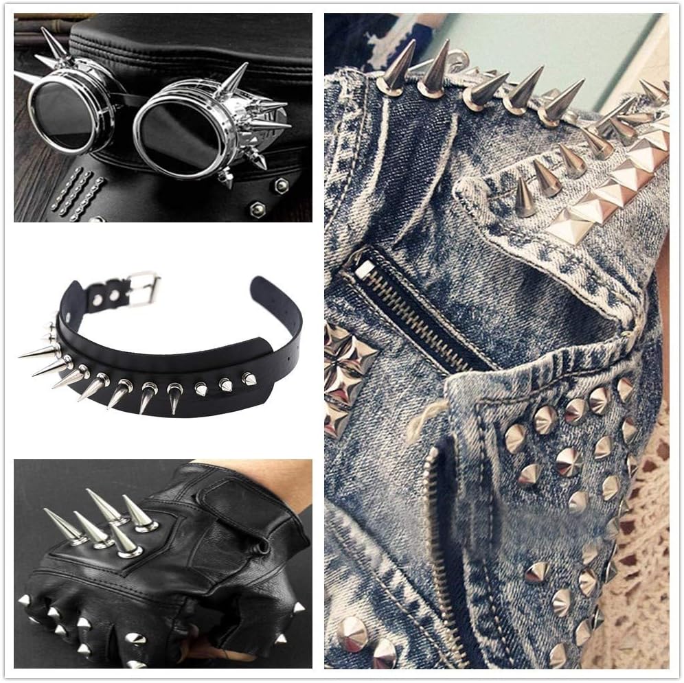 55MM Solid Punk Bullet Large Spikes Metal Leather Rivets DIY Silver Screw on Cone Studs for Cosplay Clothes Set of 10