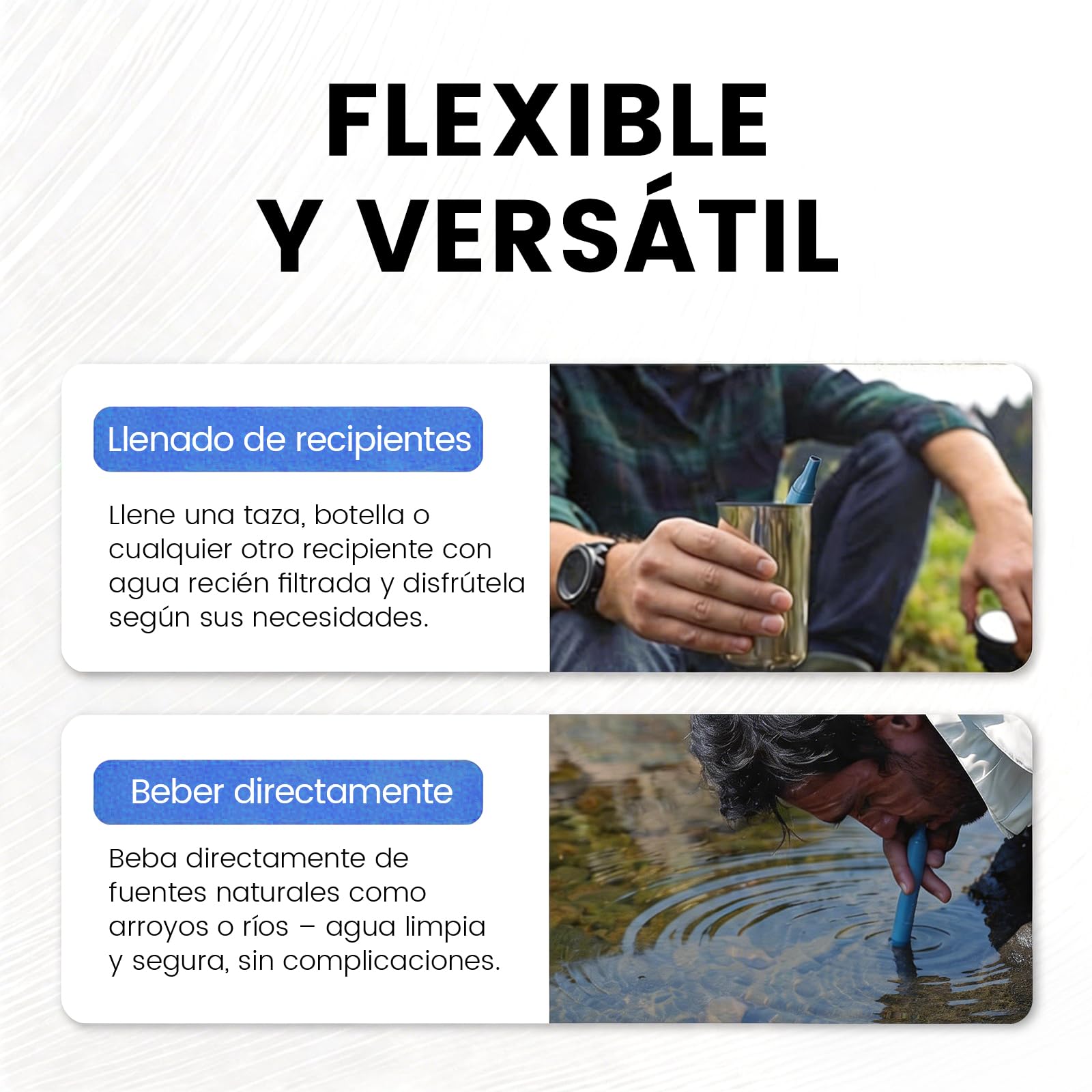 Paja Filtrante Triangular de 45g, Filtro de Agua Portátil de 0.01µm para Acampar y Senderismo, Purificador Personal Ultraligero para Mochila, Supervivencia y Viajes (Azul * 6)