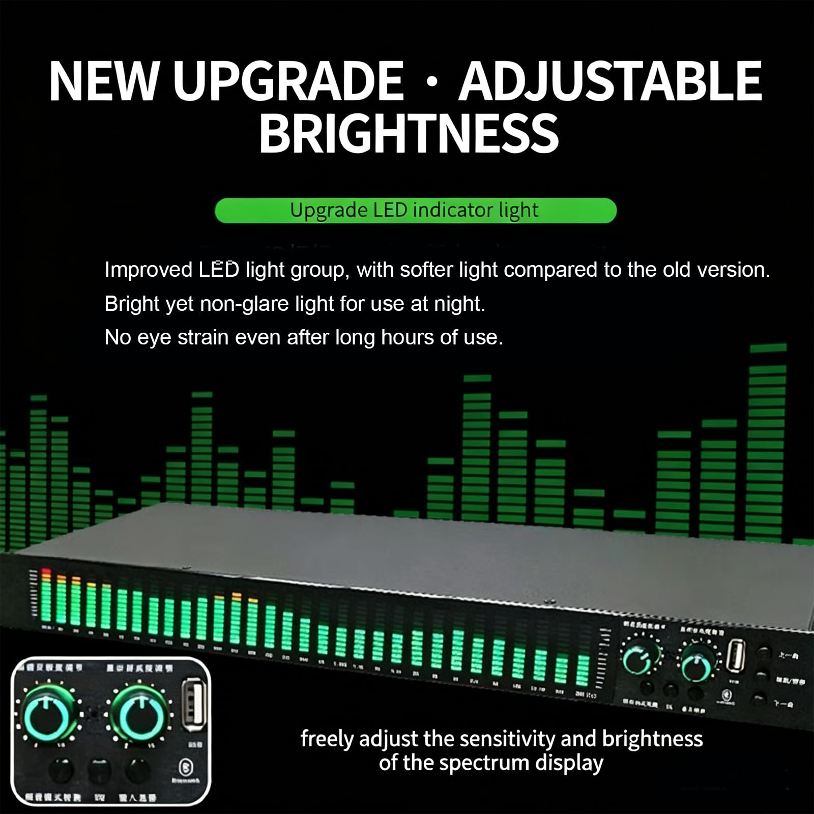 Processore equalizzatore digitale a 31 bande, antiriflesso, luminosità e sensibilità LED regolabili, segnale stabile senza distorsione per home theater karaoke studio