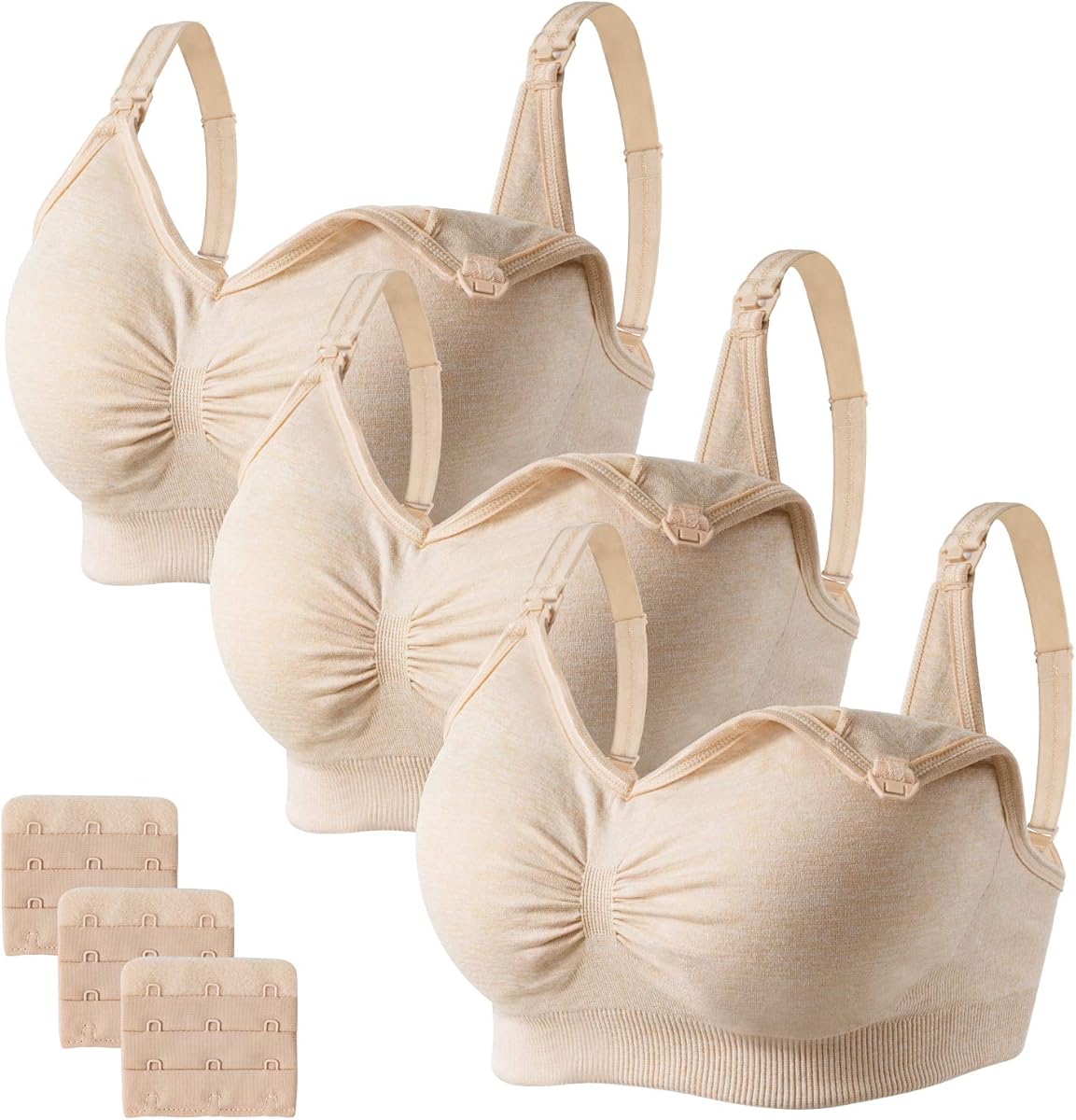 Angelhood Womens Seamless Sleep Nursing Bra,Breastfeeding Maternity Bra with Remove Bra Pads Extenders Pack of 3