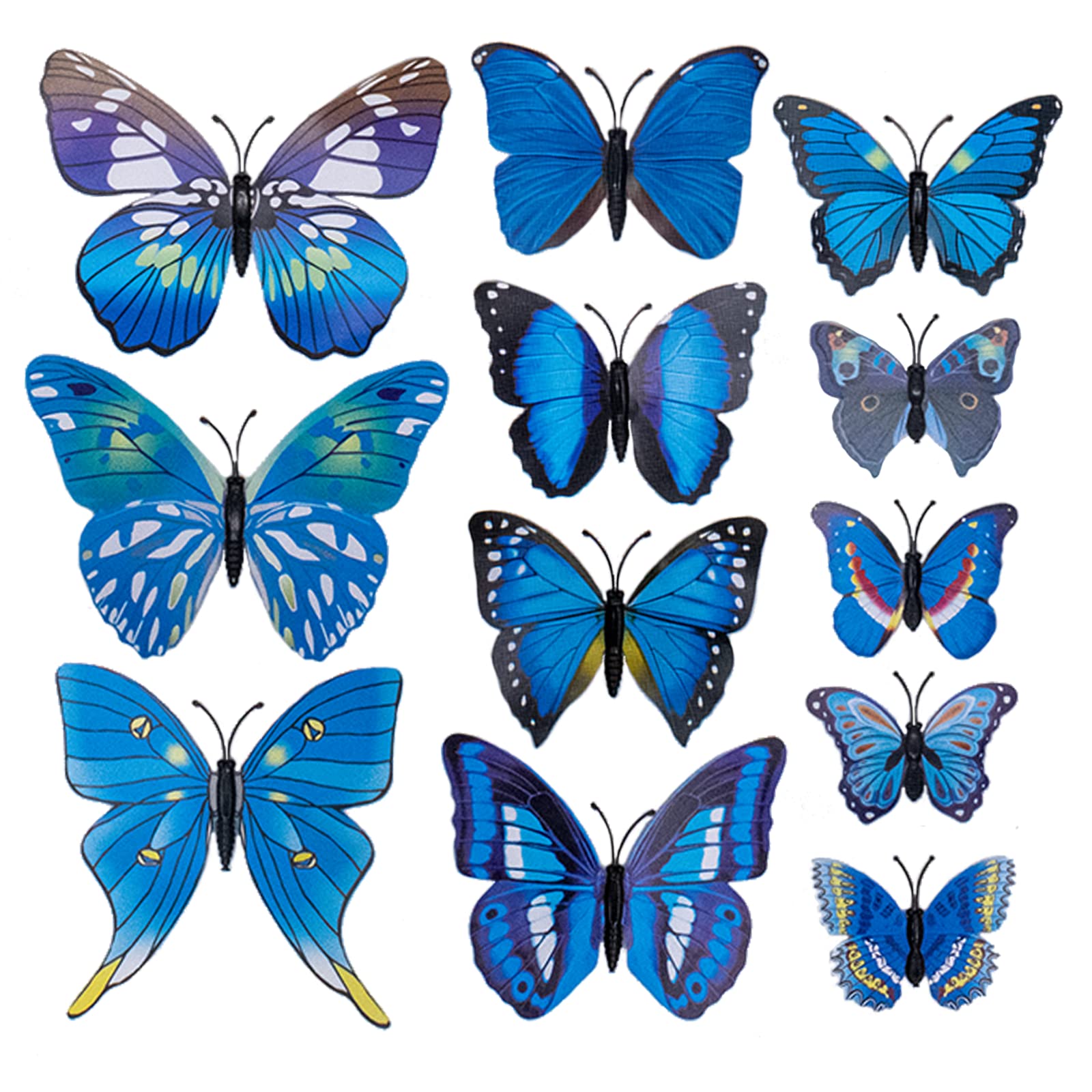 Amazon | 3D Blue Butterfly Wall Stickers 12 Pack - Assorted Sizes