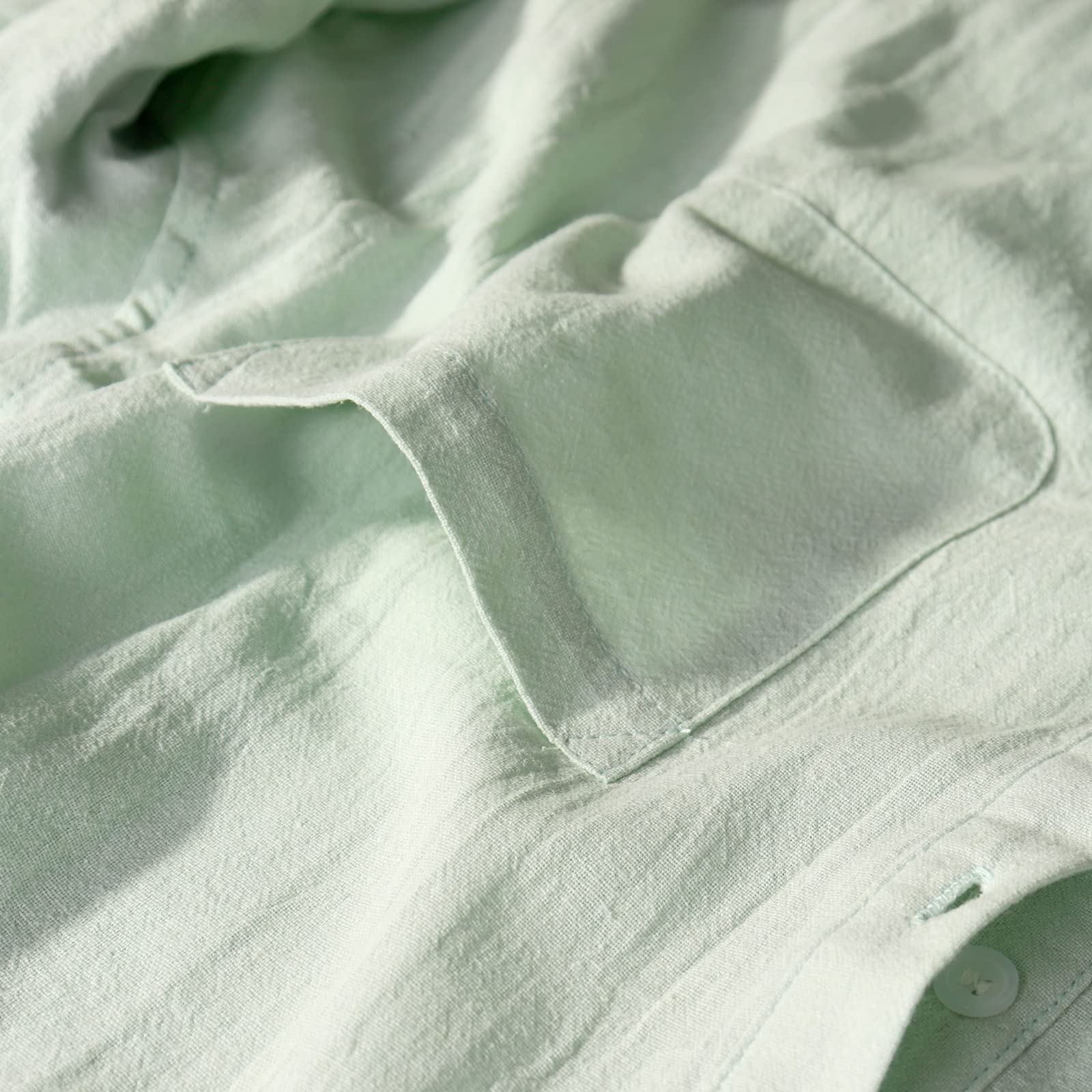LVCBL Camisa de Lino Casual para Hombre Camisa Henley de Manga Larga con Cuello de Banda