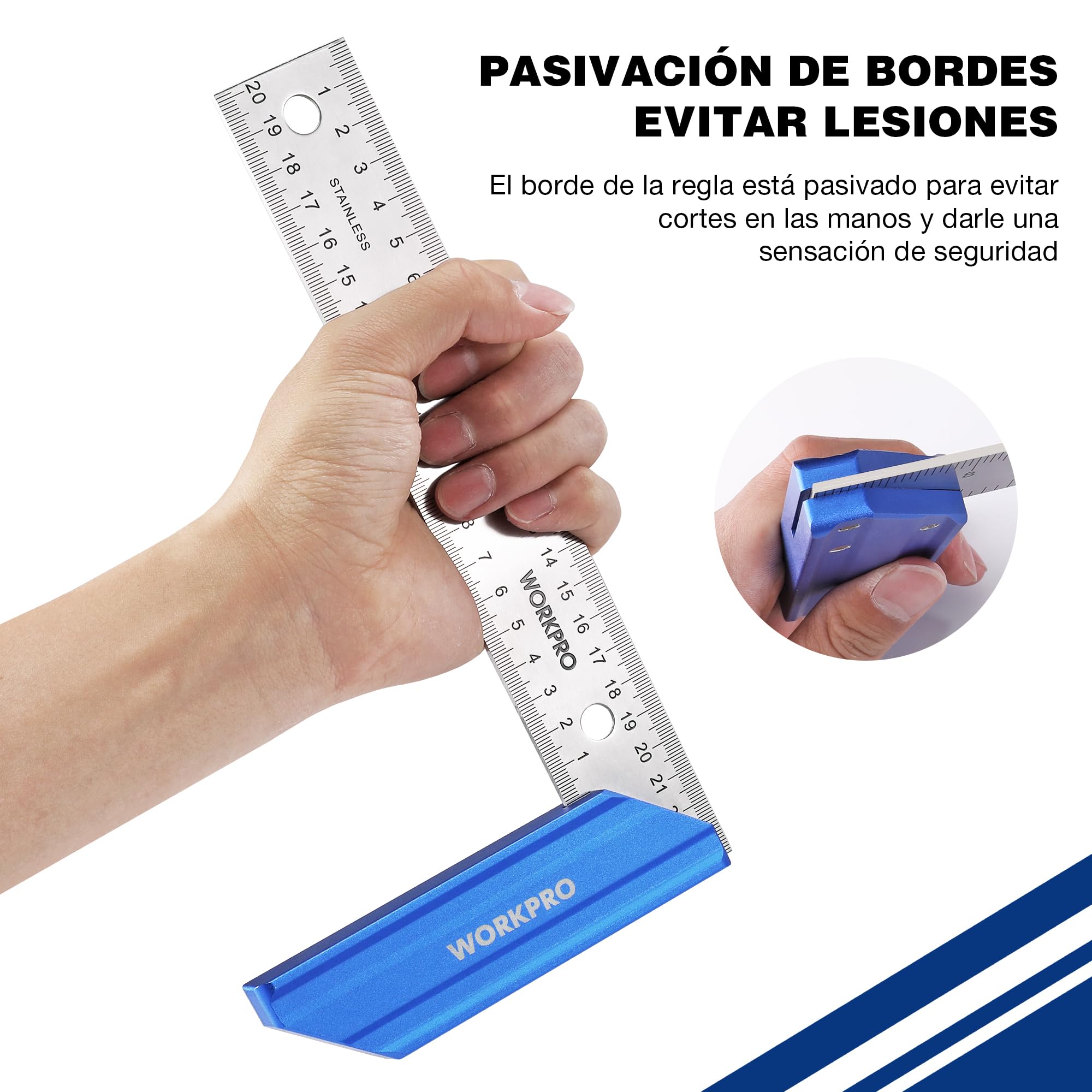 WORKPRO Escuadra para Carpintería con Mango de Aluminio, Precisión Cuadrada 200mm para Uso Profesional de Carpintería y Regla de Acero Inoxidable de Primera Calidad
