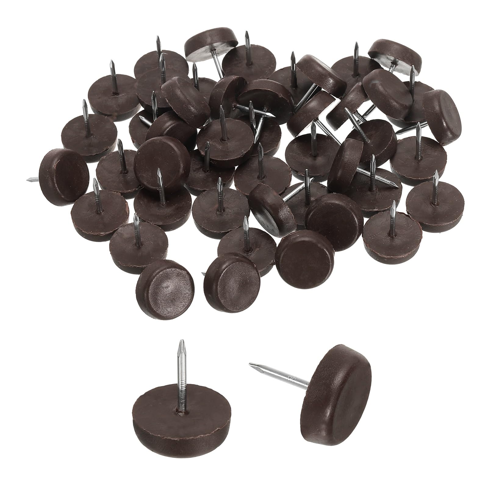 sourcing map 50Pcs Furniture Sliders, 18mm Round Plastic Furniture Glides Nail-on Pads, Hardwood Floor Protectors for Chair, Table, Desk, Cabinet Leg, Brown