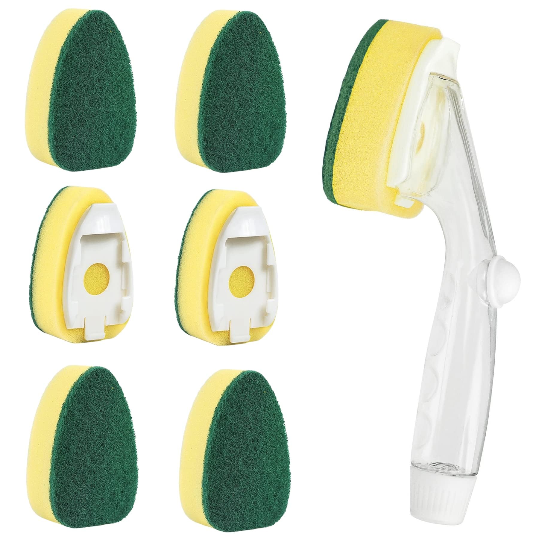 Soap Control Handle Dishwand Refills,6 Sponges Heads Dish Wand Refill Replacement,Heavy Duty Non-Scratch Scrubber Dispensing Scrub Brush,Dishwashing Dispenser Sink Dishwasher Pads Cleaning