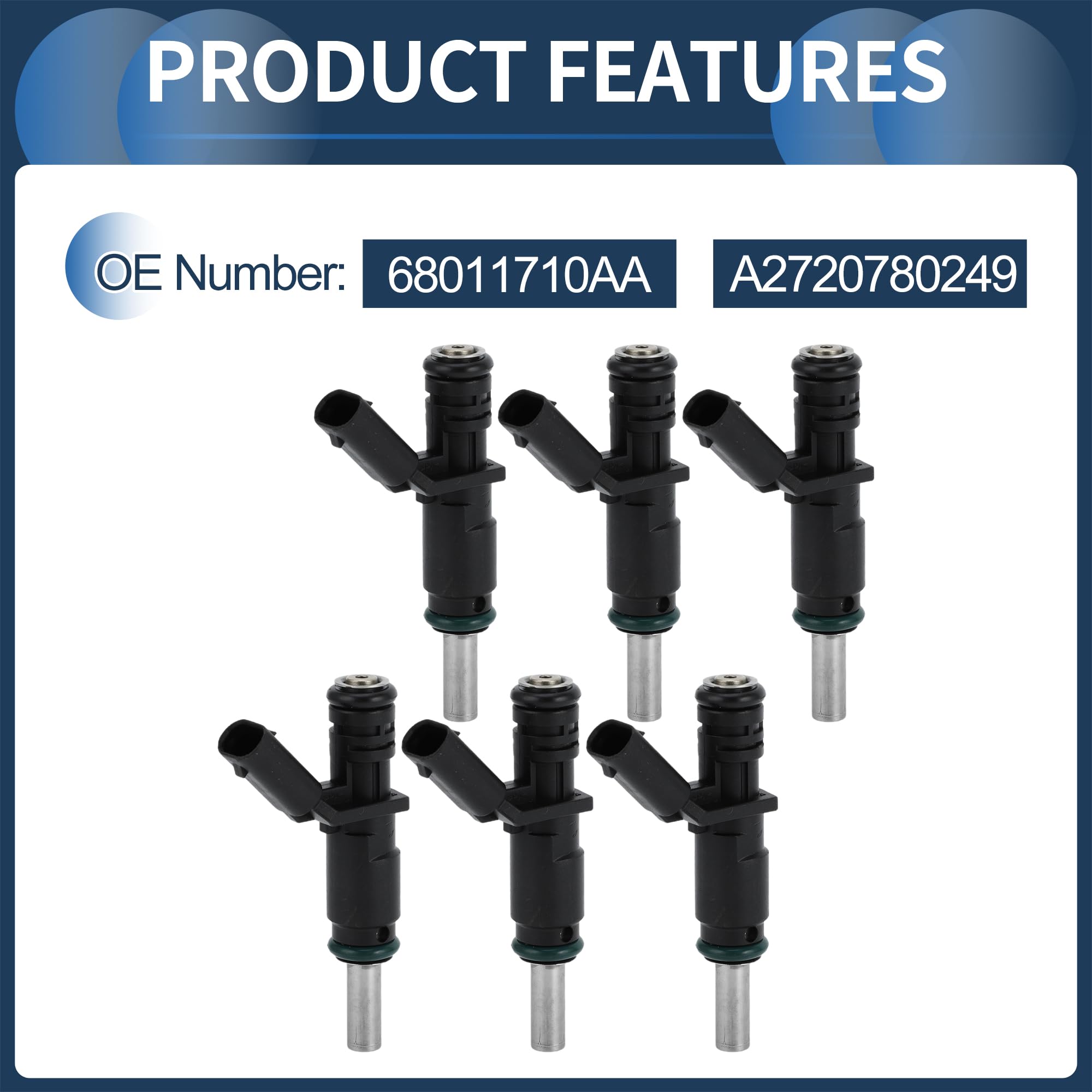 Inyector De Combustible Para Mercedes-Benz C230 2.5 05-14 6Pcs | Negro, Metal/Plástico, 68011710Aa, Para Mercedes-Benz W204, R230, W211, W212, Clk, Slk, Ml, R, Voltaje: 12V, Pines: 2