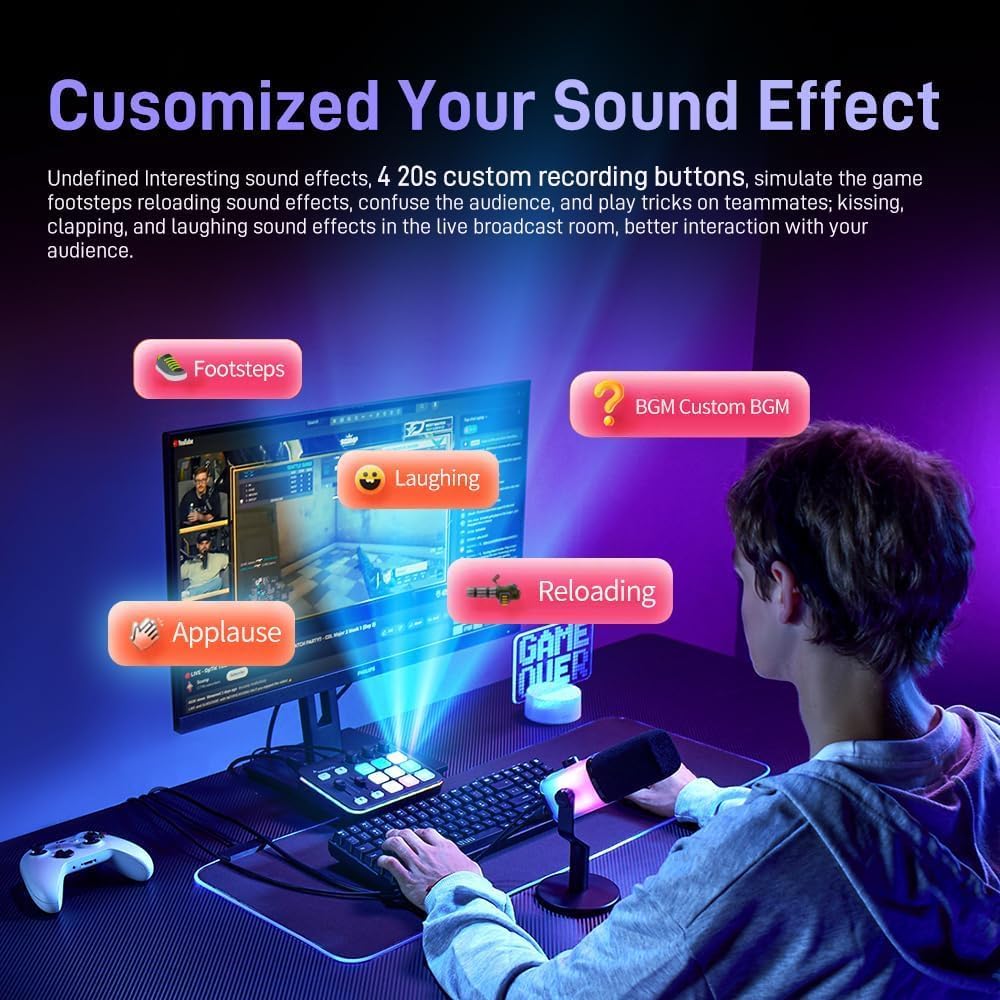 MAONO Audio Mixer for Gaming: Audio Interface with Pro-preamp RGB Bluetooth 48V Phantom Power for Live Streaming Podcasting Content Create Gaming (G1 NEO Black) - Image 4