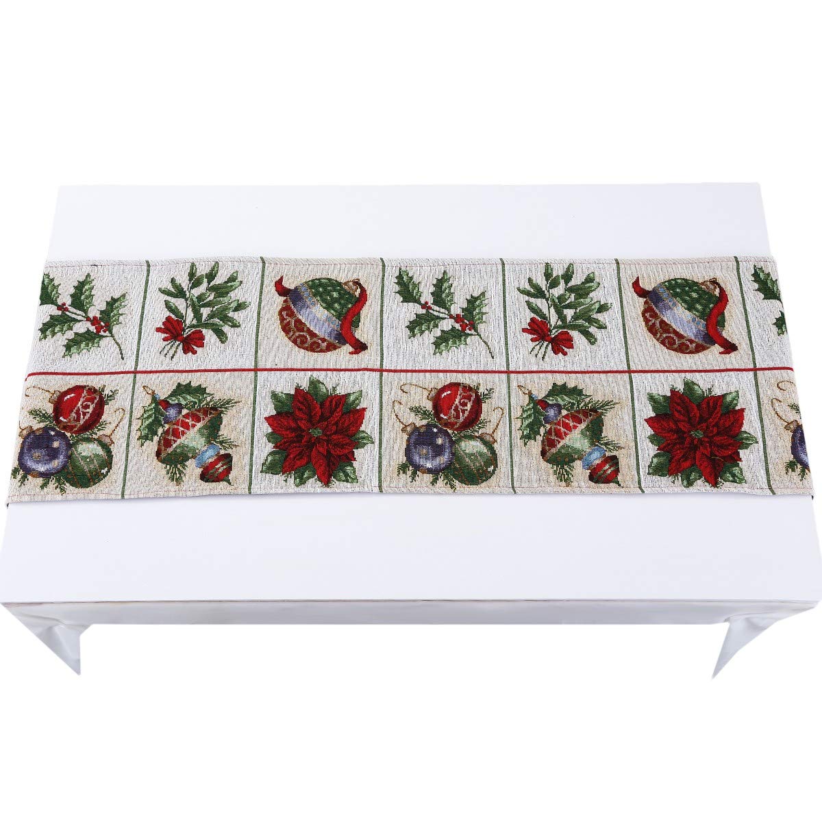 mookaitedecor Blanc Chemin de Table Noël Motifs Feuilles Fleurs,Table Deco pour Fête Maison Cuisine