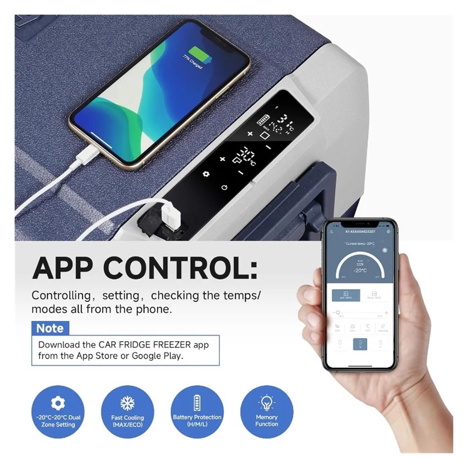 Refrigerador portátil de 12 voltios con congelador, refrigerador for Auto con Control de Doble Zona y aplicación, 64 Cuartos (60 L), compresor eléctrico for autocaravanas (4-68 ℉)