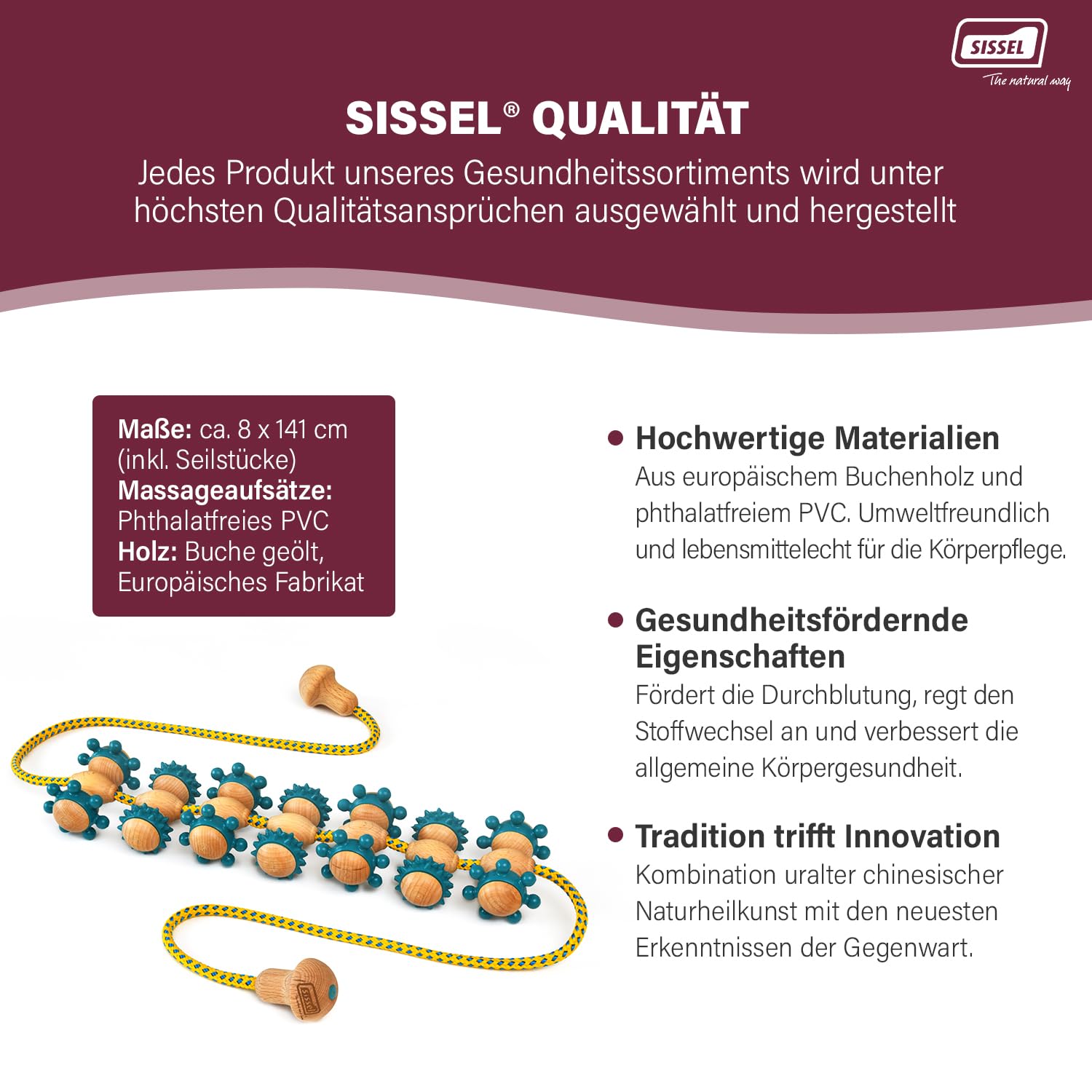 SISSEL® Fit-Roller Seil-Roller | Muskelentspannung und Durchblutungsförderung | Ökologisch & Phthalatfrei | Kombination aus Tradition & Moderne | Vielseitige Rückenmassage | Wellness & Gesundheit