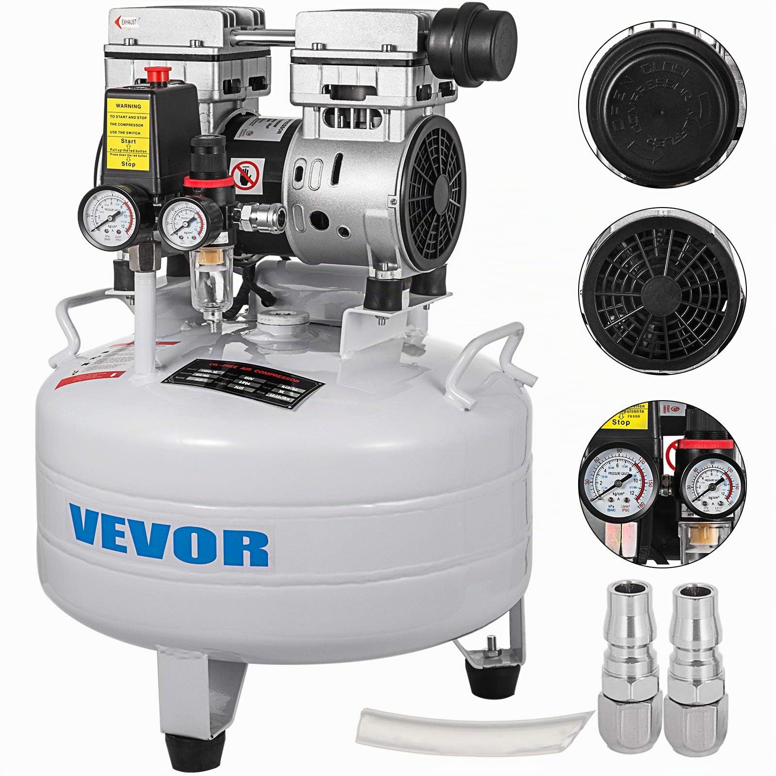 VEVOR Compressore d'Aria Senza Olio Ultra Silenzioso 6,6 Galloni 850 W 48 dB Portatile