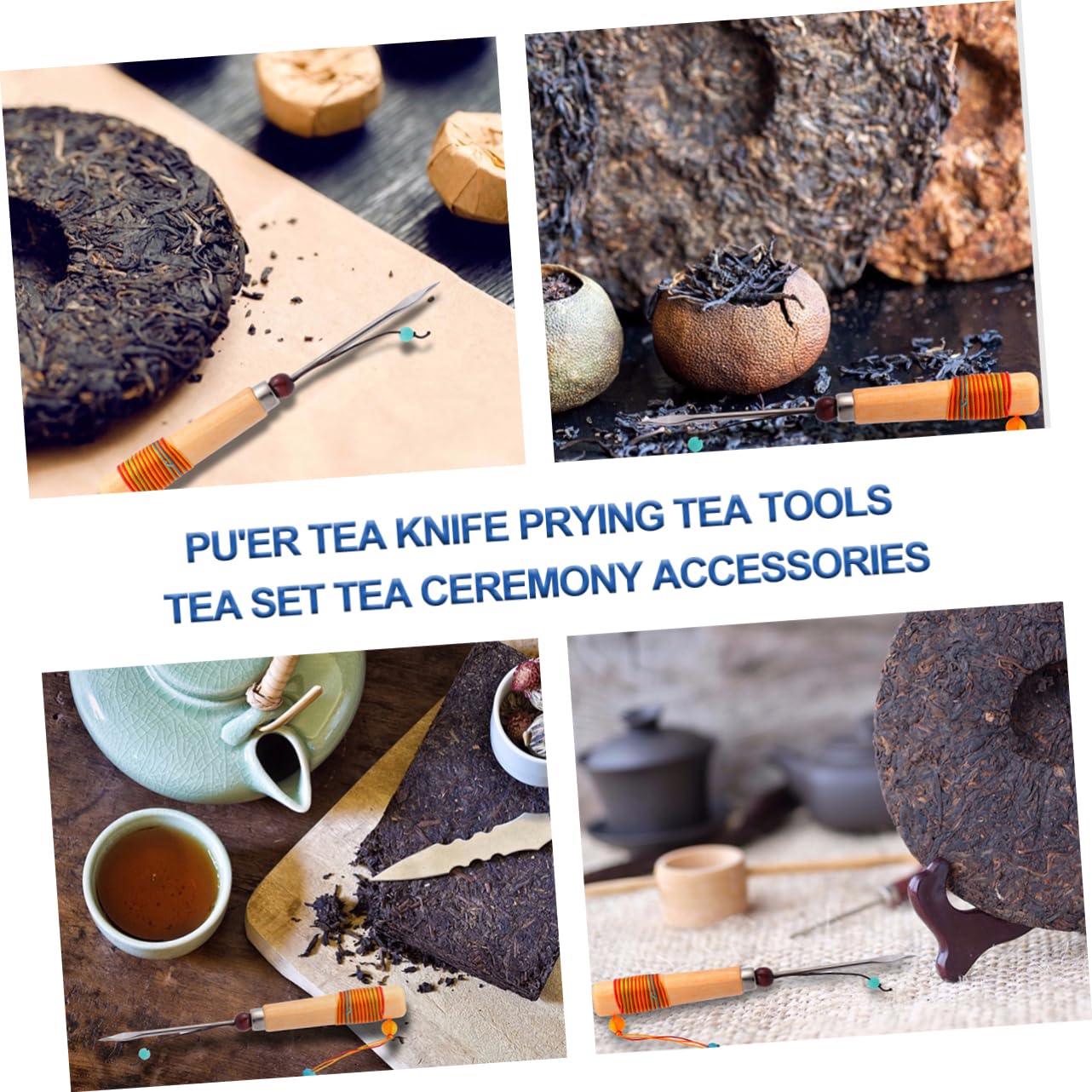 NAMOARLY Tea Ceremony Tools Kit Puerh Tea Needle Knife Cone Brick Cutter 4 Piece Set