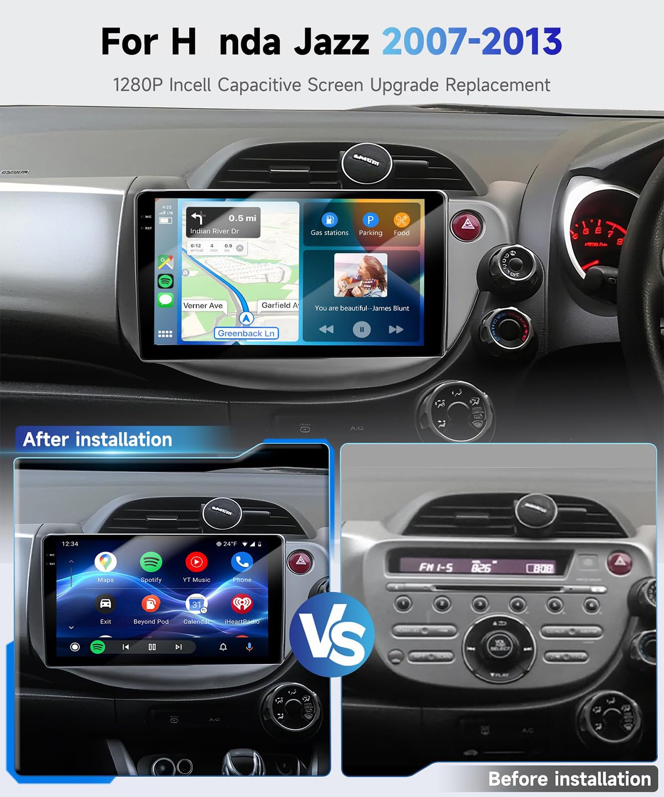 Radio samochodowe 4G 64G z systemem Android do H-onda Jazz 2007-2013 z DSP, Carplay, Android Auto, 10,1-calowy ekran dotykowy In-Cell 1280P, Bluetooth 5.0, wsparcie dla SWC i kamery,Y2
