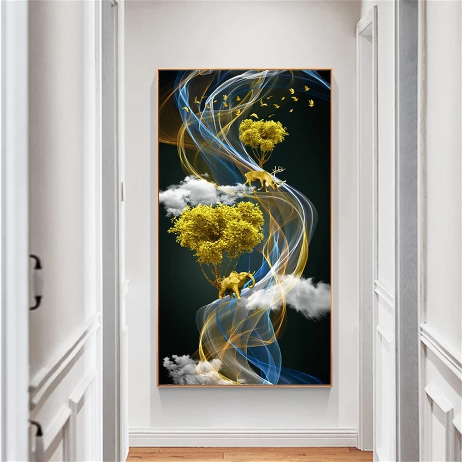 DIY zestawy do malowania diamentami 5D, pełne wiertło diamentowy obraz dla dorosłych i dzieci, kryształ górski haftowanie obrazy do dekoracji ścian domu - 80 x 160 cm (abstrakcyjne złote drzewo)