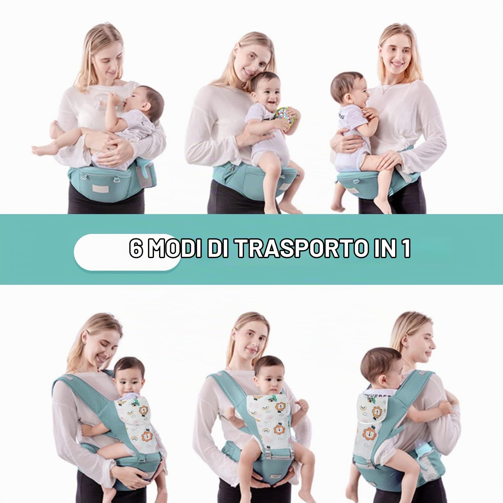 Marsupio Neonati Ergonomico, Porta Bambino con Sedile Multiposizione, Marsupio Con Bavaglini, Puro Cotone Traspirante Leggero, Ideale Neonati e Bambini da 0-36 Mesi(Inferiore a 20kg)