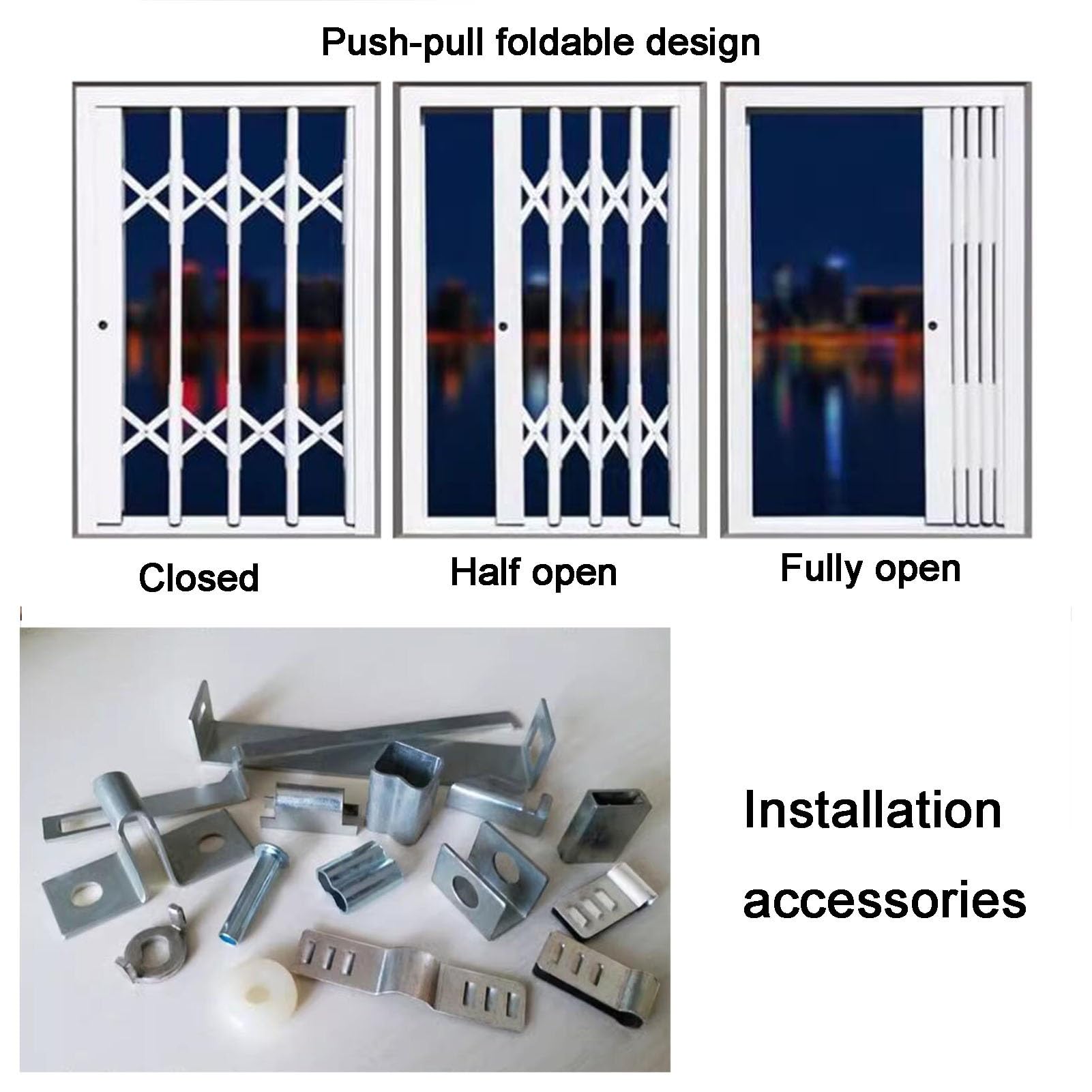 Protector de barras deslizantes horizontales plegables para ventana, parrilla de seguridad segura para el hogar para niños y prevención de robos (100 x 110 cm), valla duradera para ventana al aire