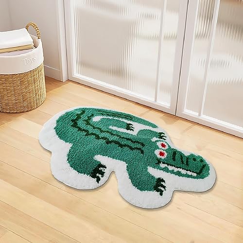 Miniatura 3 de Alfombras de baño de dibujos animados, bonita forma de cocodrilo, alfombra lanuda para dormitorio, divertida decoración del hogar, alfombra interior
