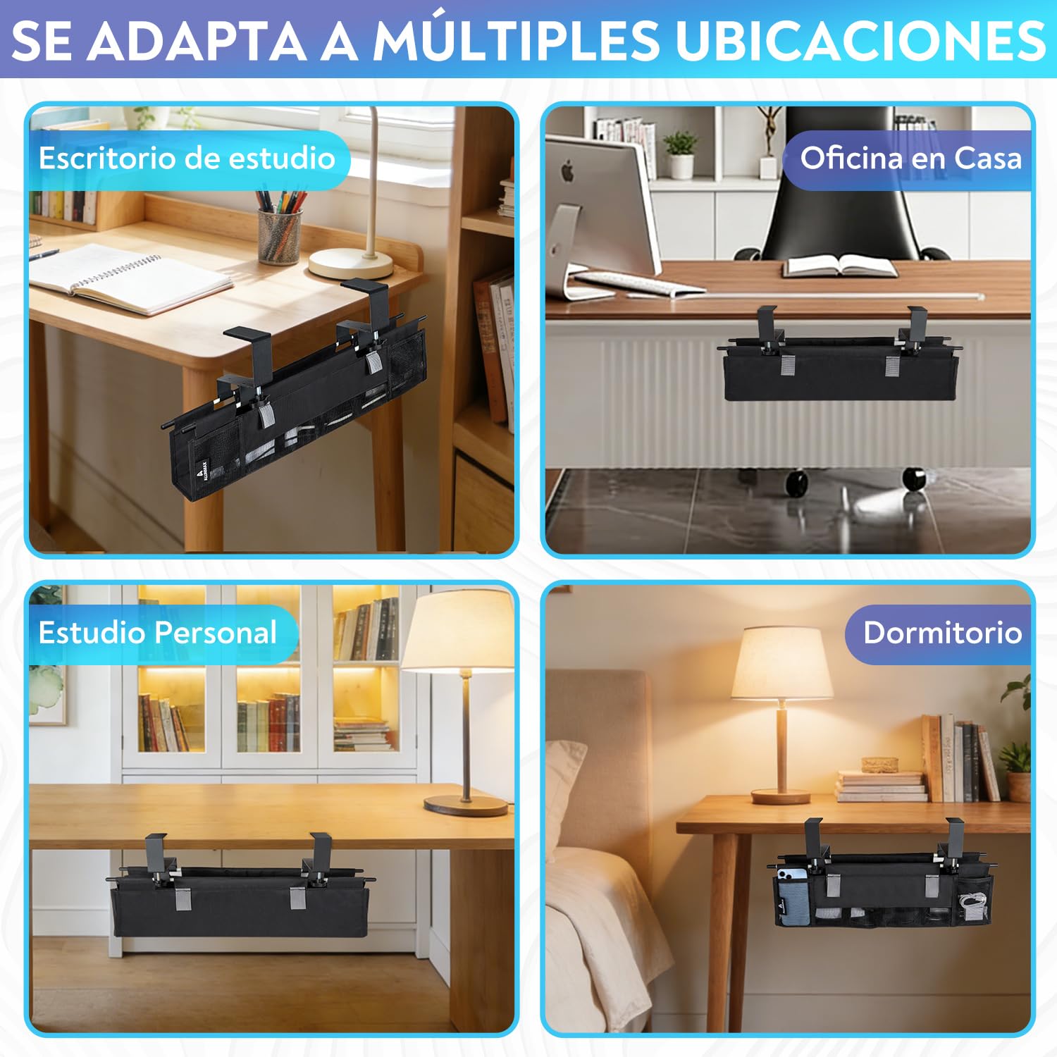 Organizador de Cables Escritorio de Tela, Montaje con Abrazadera o Tornillos, Bandeja Cables Escritorio Que Recoge, Organizer y Ocultar, Management Under Desk Kit para Oficina en Casa — view 7