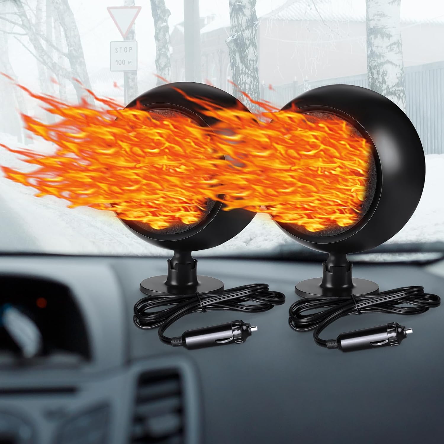 2 Pcs Portable Car Heater 12v 120w Dashboard Heater for Car 360 Degree Rotary Base Windshield Defogger 2 in 1 Quick Heating or Cooling Heater Fan That Plugs into Cigarette Lighter(Black)